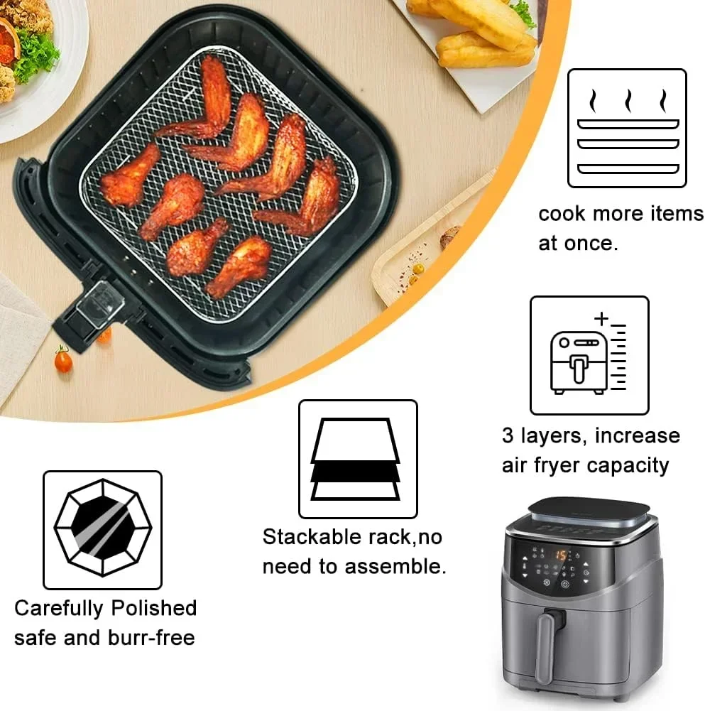 Estante para freidora Estante para freidora de aire de acero inoxidable Herramientas de cocina Accesorios para barbacoa Parrilla Estante para freidora de placa para freidora multicapa