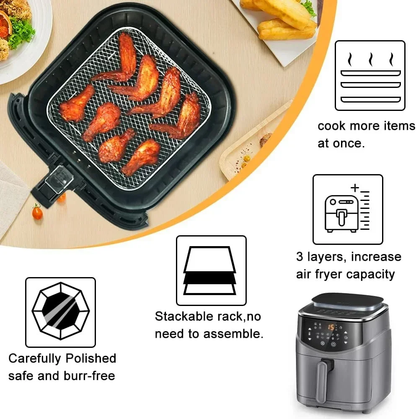Estante para freidora Estante para freidora de aire de acero inoxidable Herramientas de cocina Accesorios para barbacoa Parrilla Estante para freidora de placa para freidora multicapa